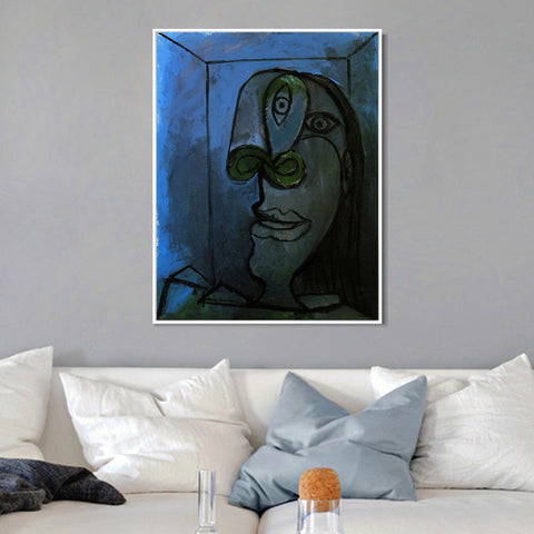 INVIN ART Framed Canvas Giclee Print Art 1938 Tete de femme au nez vert sur fond bleu-nuit (Dora) by Pablo Picasso Wall Art Living Room Home Office Decorations