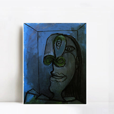 INVIN ART Framed Canvas Giclee Print Art 1938 Tete de femme au nez vert sur fond bleu-nuit (Dora) by Pablo Picasso Wall Art Living Room Home Office Decorations