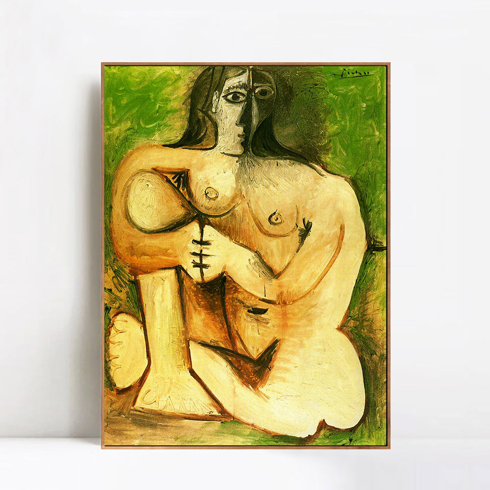 INVIN ART Framed Canvas Giclee Print Art 1960 Femme nue accroupie sur fond vert by Pablo Picasso Wall Art Living Room Home Office Decorations