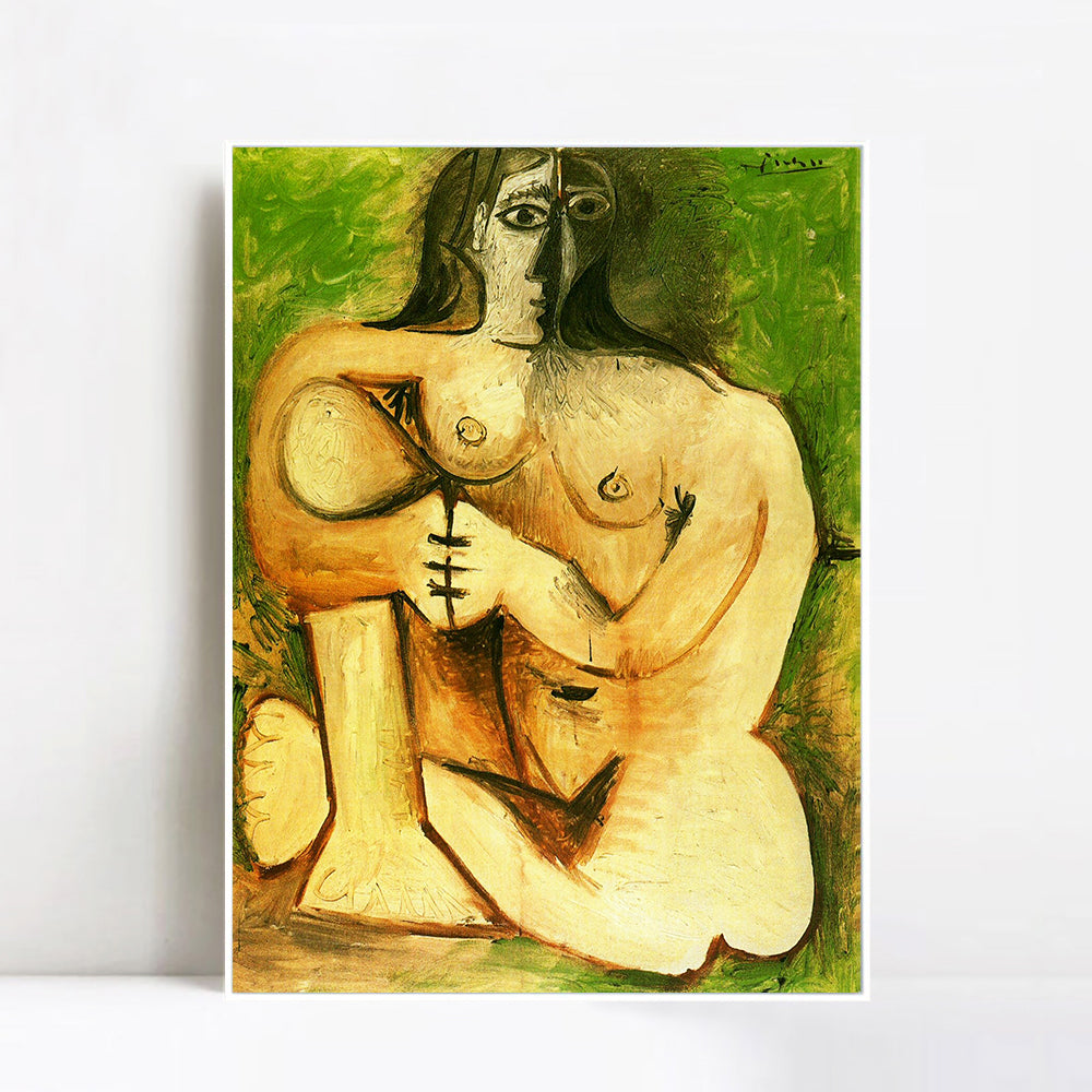 INVIN ART Framed Canvas Giclee Print Art 1960 Femme nue accroupie sur fond vert by Pablo Picasso Wall Art Living Room Home Office Decorations