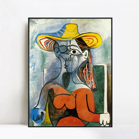 INVIN ART Framed Canvas Giclee Print Art 1962 Buste de femme au chapeau by Pablo Picasso Wall Art Living Room Home Office Decorations