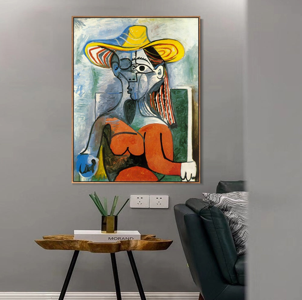 INVIN ART Framed Canvas Giclee Print Art 1962 Buste de femme au chapeau by Pablo Picasso Wall Art Living Room Home Office Decorations