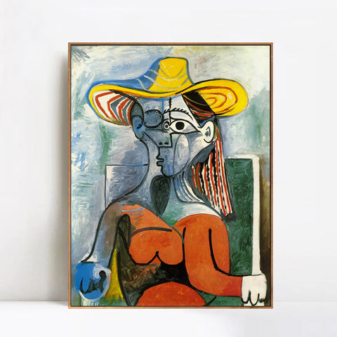 INVIN ART Framed Canvas Giclee Print Art 1962 Buste de femme au chapeau by Pablo Picasso Wall Art Living Room Home Office Decorations