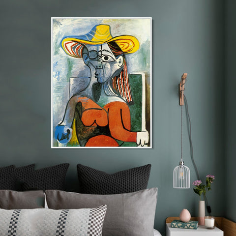 INVIN ART Framed Canvas Giclee Print Art 1962 Buste de femme au chapeau by Pablo Picasso Wall Art Living Room Home Office Decorations