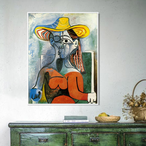INVIN ART Framed Canvas Giclee Print Art 1962 Buste de femme au chapeau by Pablo Picasso Wall Art Living Room Home Office Decorations