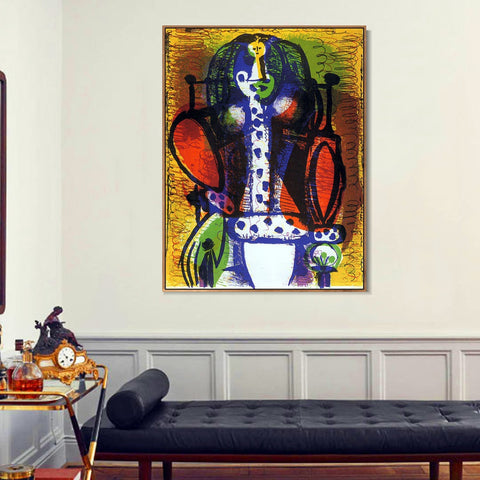 INVIN ART Framed Canvas Giclee Print Art 1948 Femme dans un fauteuil II by Pablo Picasso Wall Art Living Room Home Office Decorations