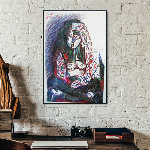 INVIN ART Framed Canvas Giclee Print Art 1955 Jacqueline assise en costume turc by Pablo Picasso Wall Art Living Room Home Office Decorations