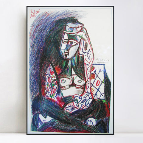 INVIN ART Framed Canvas Giclee Print Art 1955 Jacqueline assise en costume turc by Pablo Picasso Wall Art Living Room Home Office Decorations