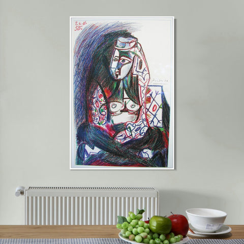 INVIN ART Framed Canvas Giclee Print Art 1955 Jacqueline assise en costume turc by Pablo Picasso Wall Art Living Room Home Office Decorations