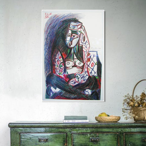 INVIN ART Framed Canvas Giclee Print Art 1955 Jacqueline assise en costume turc by Pablo Picasso Wall Art Living Room Home Office Decorations