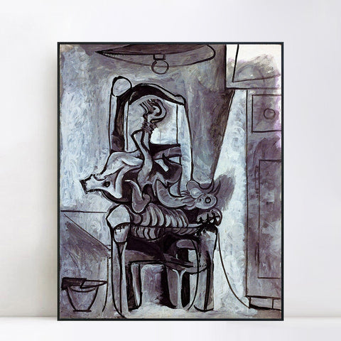 INVIN ART Framed Canvas Giclee Print Art 1962 Coq sur une chaise sous la lampe by Pablo Picasso Wall Art Living Room Home Office Decorations