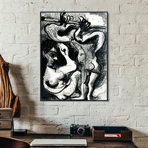 INVIN ART Framed Canvas Giclee Print Art 1967 Nu assis et flutiste 2 by Pablo Picasso Wall Art Living Room Home Office Decorations
