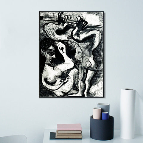 INVIN ART Framed Canvas Giclee Print Art 1967 Nu assis et flutiste 2 by Pablo Picasso Wall Art Living Room Home Office Decorations