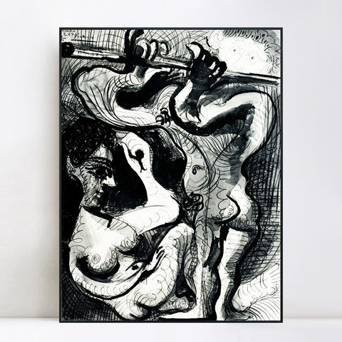 INVIN ART Framed Canvas Giclee Print Art 1967 Nu assis et flutiste 2 by Pablo Picasso Wall Art Living Room Home Office Decorations