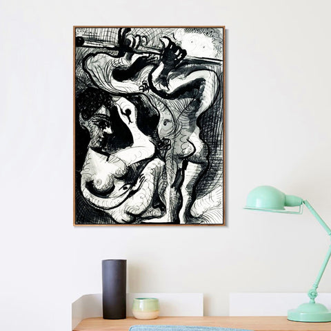 INVIN ART Framed Canvas Giclee Print Art 1967 Nu assis et flutiste 2 by Pablo Picasso Wall Art Living Room Home Office Decorations