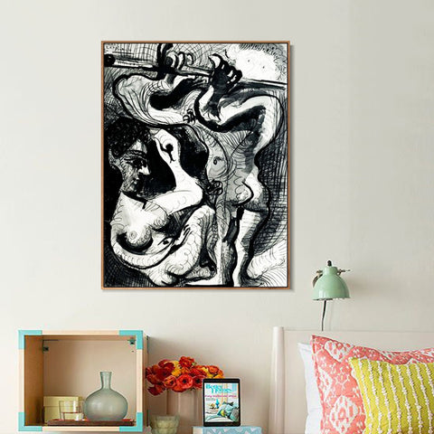 INVIN ART Framed Canvas Giclee Print Art 1967 Nu assis et flutiste 2 by Pablo Picasso Wall Art Living Room Home Office Decorations
