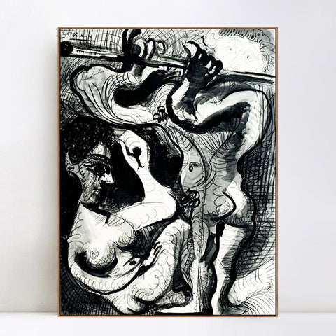 INVIN ART Framed Canvas Giclee Print Art 1967 Nu assis et flutiste 2 by Pablo Picasso Wall Art Living Room Home Office Decorations