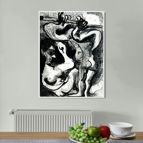 INVIN ART Framed Canvas Giclee Print Art 1967 Nu assis et flutiste 2 by Pablo Picasso Wall Art Living Room Home Office Decorations