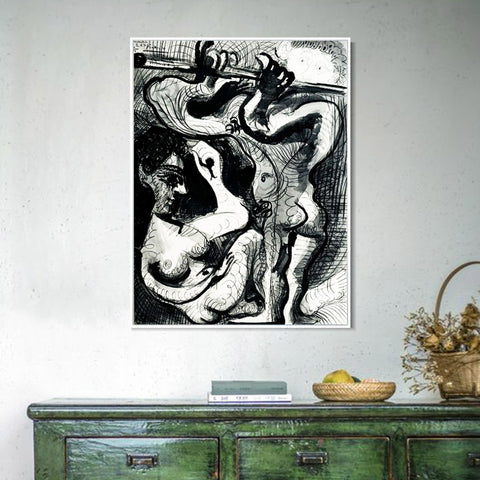 INVIN ART Framed Canvas Giclee Print Art 1967 Nu assis et flutiste 2 by Pablo Picasso Wall Art Living Room Home Office Decorations