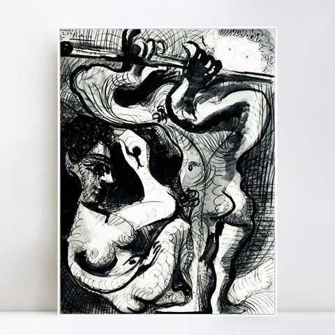 INVIN ART Framed Canvas Giclee Print Art 1967 Nu assis et flutiste 2 by Pablo Picasso Wall Art Living Room Home Office Decorations