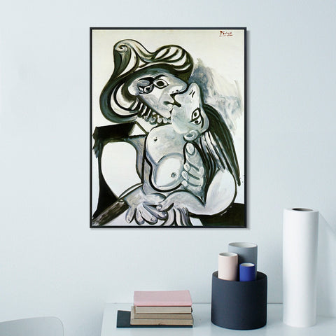 INVIN ART Framed Canvas Giclee Print Art 1969 Le baiser 3 by Pablo Picasso Wall Art Living Room Home Office Decorations