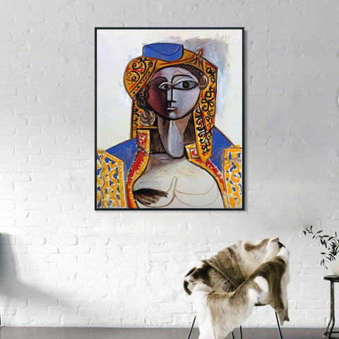 INVIN ART Framed Canvas Giclee Print Art 1955 Jacqueline Roque en costume turc by Pablo Picasso Wall Art Living Room Home Office Decorations