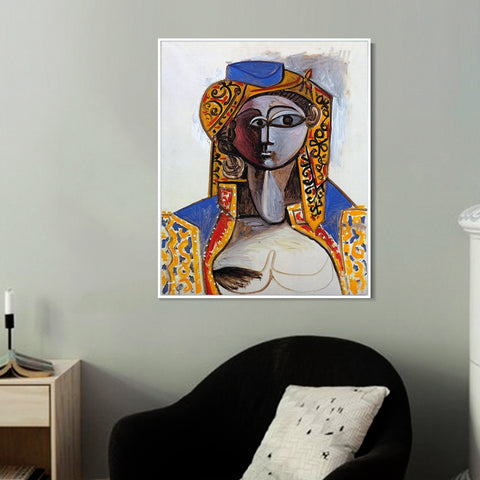 INVIN ART Framed Canvas Giclee Print Art 1955 Jacqueline Roque en costume turc by Pablo Picasso Wall Art Living Room Home Office Decorations