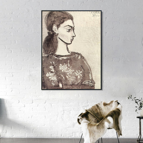 INVIN ART Framed Canvas Giclee Print Art 1958 Femme au corsage _fleurs II by Pablo Picasso Wall Art Living Room Home Office Decorations