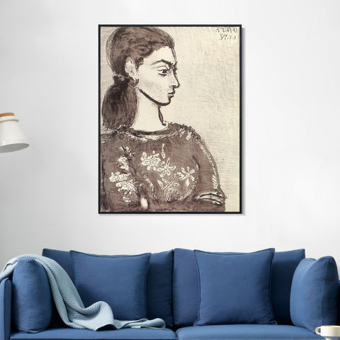 INVIN ART Framed Canvas Giclee Print Art 1958 Femme au corsage _fleurs II by Pablo Picasso Wall Art Living Room Home Office Decorations