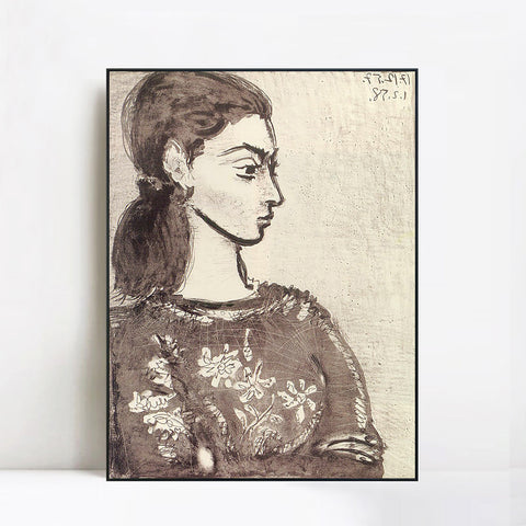 INVIN ART Framed Canvas Giclee Print Art 1958 Femme au corsage _fleurs II by Pablo Picasso Wall Art Living Room Home Office Decorations