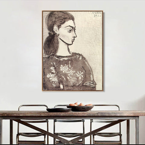 INVIN ART Framed Canvas Giclee Print Art 1958 Femme au corsage _fleurs II by Pablo Picasso Wall Art Living Room Home Office Decorations