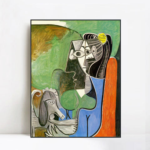 INVIN ART Framed Canvas Giclee Print Art 1962 Jacqueline assise avec Kaboul by Pablo Picasso Wall Art Living Room Home Office Decorations