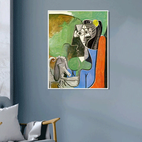 INVIN ART Framed Canvas Giclee Print Art 1962 Jacqueline assise avec Kaboul by Pablo Picasso Wall Art Living Room Home Office Decorations