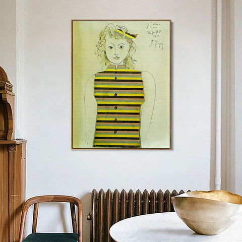 INVIN ART Framed Canvas Giclee Print Art Genevieve on striped jacquette, 1951 by Pablo Picasso Wall Art Living Room Home Office Decorations