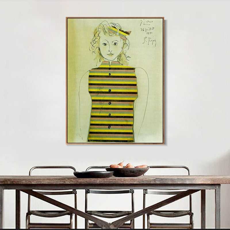 INVIN ART Framed Canvas Giclee Print Art Genevieve on striped jacquette, 1951 by Pablo Picasso Wall Art Living Room Home Office Decorations