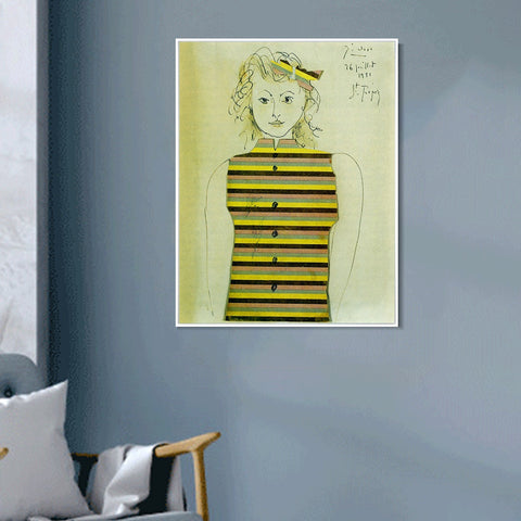 INVIN ART Framed Canvas Giclee Print Art Genevieve on striped jacquette, 1951 by Pablo Picasso Wall Art Living Room Home Office Decorations