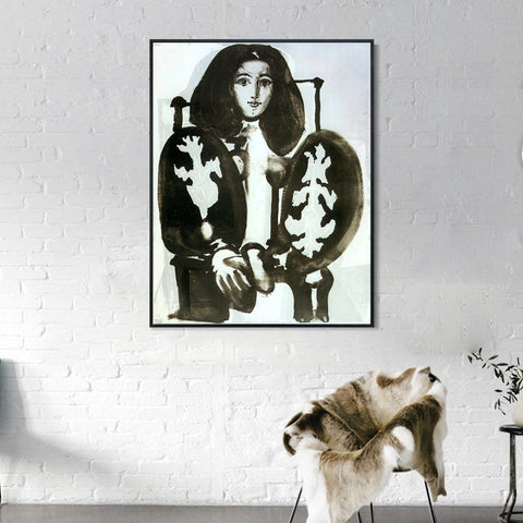 INVIN ART Framed Canvas Giclee Print Art 1948 La femme au fauteuil I (IX) by Pablo Picasso Wall Art Living Room Home Office Decorations