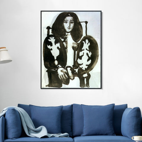 INVIN ART Framed Canvas Giclee Print Art 1948 La femme au fauteuil I (IX) by Pablo Picasso Wall Art Living Room Home Office Decorations