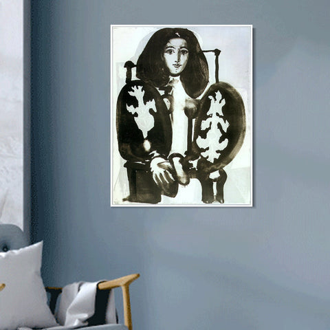INVIN ART Framed Canvas Giclee Print Art 1948 La femme au fauteuil I (IX) by Pablo Picasso Wall Art Living Room Home Office Decorations