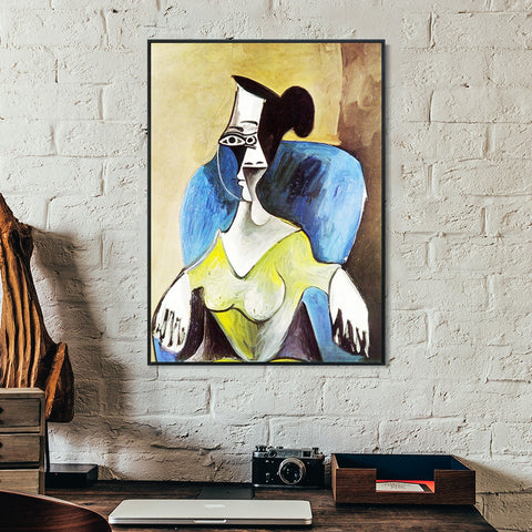 INVIN ART Framed Canvas Giclee Print Art 1962 Femme assise dans un fauteuil bleu by Pablo Picasso Wall Art Living Room Home Office Decorations