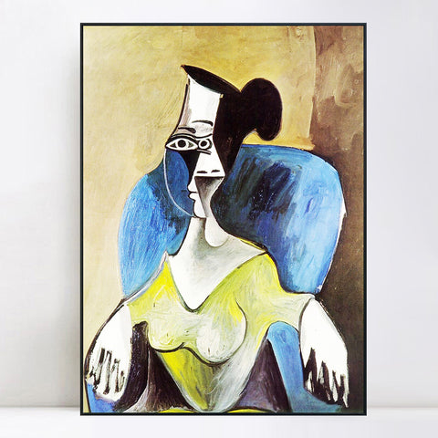 INVIN ART Framed Canvas Giclee Print Art 1962 Femme assise dans un fauteuil bleu by Pablo Picasso Wall Art Living Room Home Office Decorations