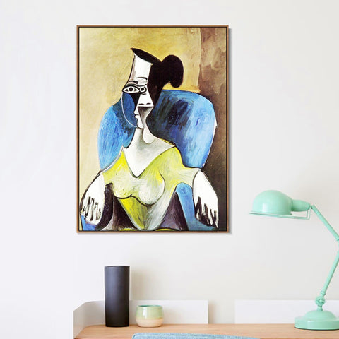 INVIN ART Framed Canvas Giclee Print Art 1962 Femme assise dans un fauteuil bleu by Pablo Picasso Wall Art Living Room Home Office Decorations