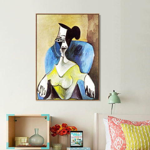 INVIN ART Framed Canvas Giclee Print Art 1962 Femme assise dans un fauteuil bleu by Pablo Picasso Wall Art Living Room Home Office Decorations