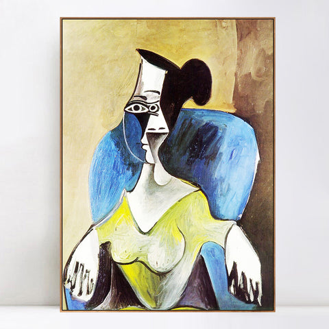 INVIN ART Framed Canvas Giclee Print Art 1962 Femme assise dans un fauteuil bleu by Pablo Picasso Wall Art Living Room Home Office Decorations