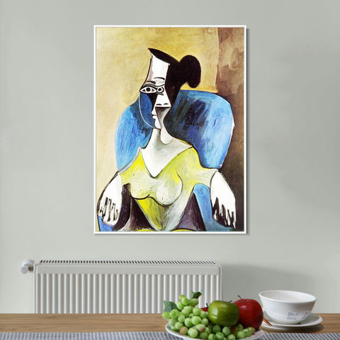 INVIN ART Framed Canvas Giclee Print Art 1962 Femme assise dans un fauteuil bleu by Pablo Picasso Wall Art Living Room Home Office Decorations