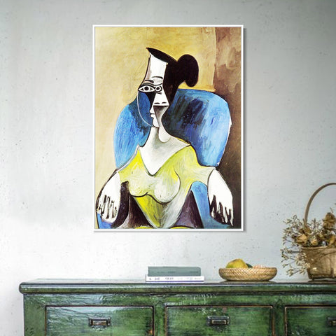 INVIN ART Framed Canvas Giclee Print Art 1962 Femme assise dans un fauteuil bleu by Pablo Picasso Wall Art Living Room Home Office Decorations