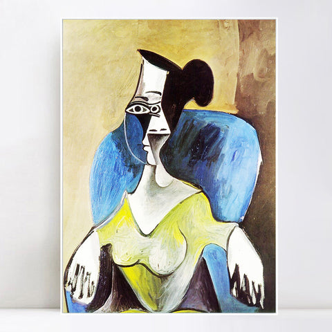 INVIN ART Framed Canvas Giclee Print Art 1962 Femme assise dans un fauteuil bleu by Pablo Picasso Wall Art Living Room Home Office Decorations