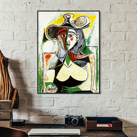 INVIN ART Framed Canvas Giclee Print Art 1962 Femme au grand chapeau by Pablo Picasso Wall Art Living Room Home Office Decorations