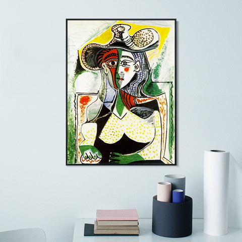 INVIN ART Framed Canvas Giclee Print Art 1962 Femme au grand chapeau by Pablo Picasso Wall Art Living Room Home Office Decorations