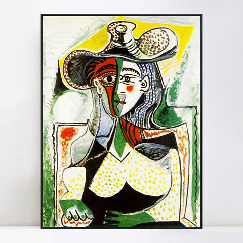 INVIN ART Framed Canvas Giclee Print Art 1962 Femme au grand chapeau by Pablo Picasso Wall Art Living Room Home Office Decorations